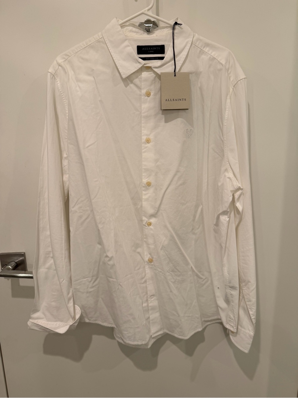 All Saints White Heartsaints Long Sleeve Shirt size LARGE NEW WITH TAGS